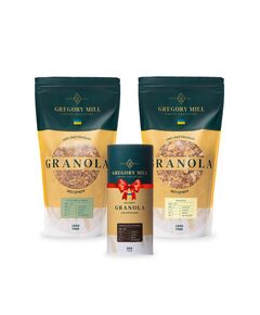 Набір граноли Pistachio & Mint, Banana 2 кг & Chocolate Coconut 500г у подарунок Gregory Mill
