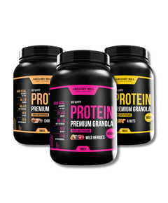 Набір граноли з протеїном Power Protein 4 Nuts, Wild Berries та Choco Nuts, 3000 г Gregory Mill